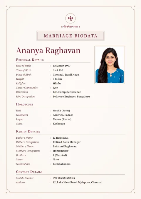 Linen Classic marriage biodata design