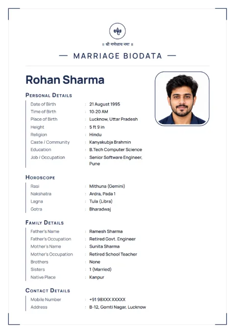 Navy Line marriage biodata design
