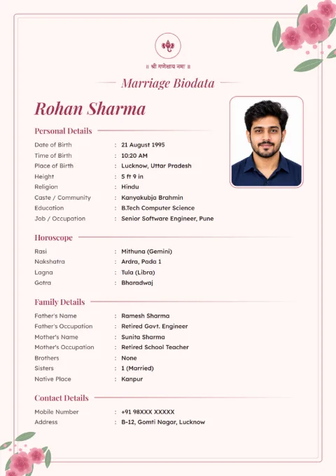 Rose Garden marriage biodata design