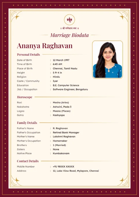 Royal Maroon marriage biodata design