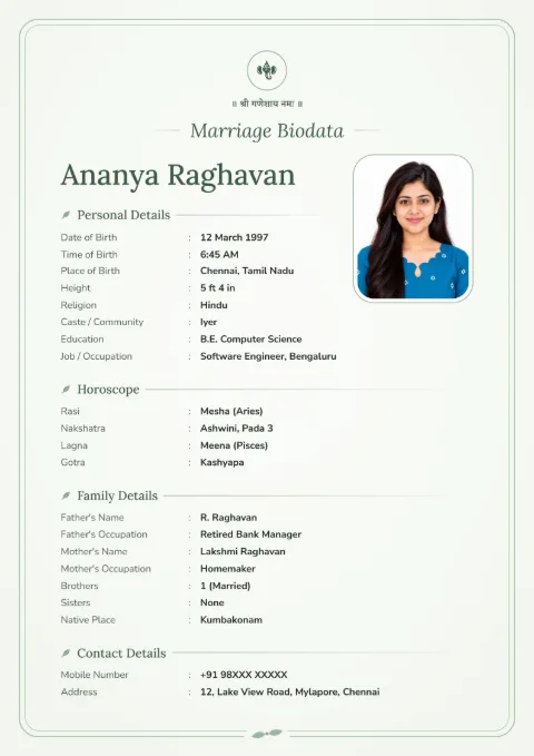 Sage Soft marriage biodata design