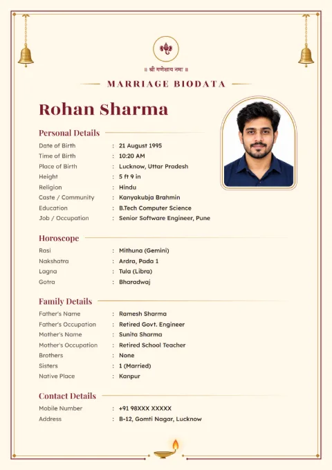 Temple Bell marriage biodata design