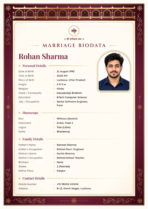 Velvet Palace marriage biodata design