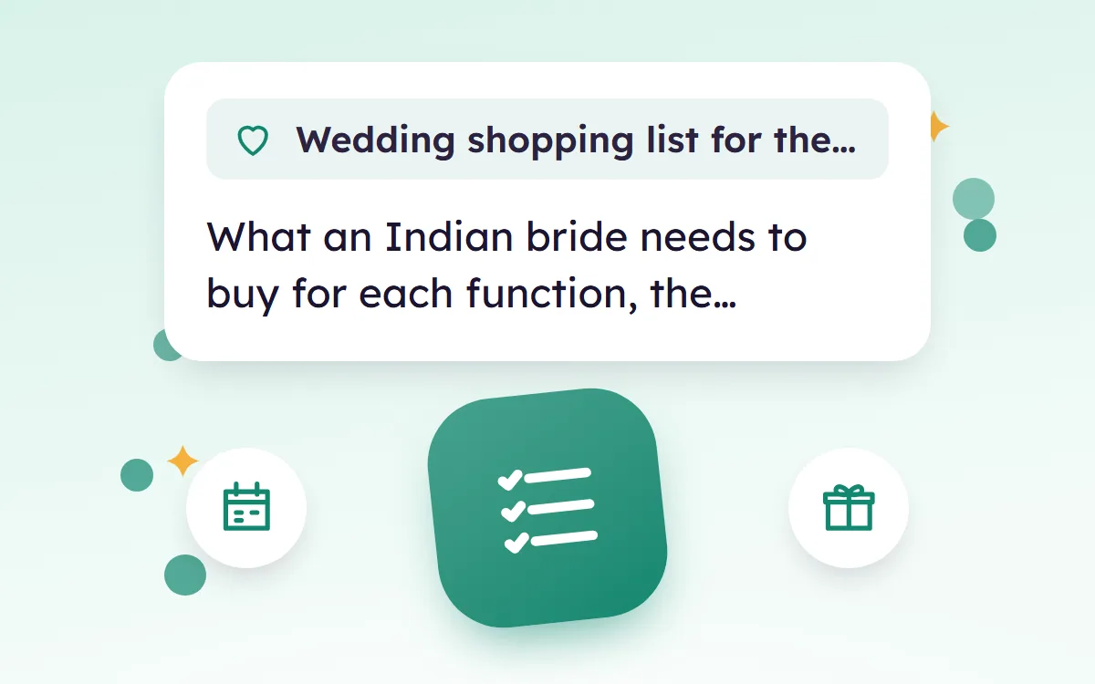 Wedding Shopping List for the Bride, by Function